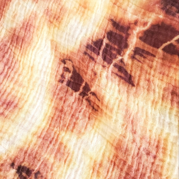 NATION LTD MiMi Romance‎ Plum/Yellow/Cream Tie Dye Gauzy Peasent Sleeve Blouse L - Picture 11 of 15